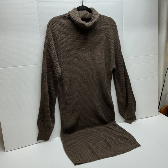 XS DRESS Ribbed Turtleneck Sweater Dress Belle by Kim Gravel-BROWN $54 - Picture 2 of 15